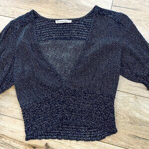 Abercrombie & Fitch Top Small Navy White Dot Print Smocked Puff Sleeve Crop Top
